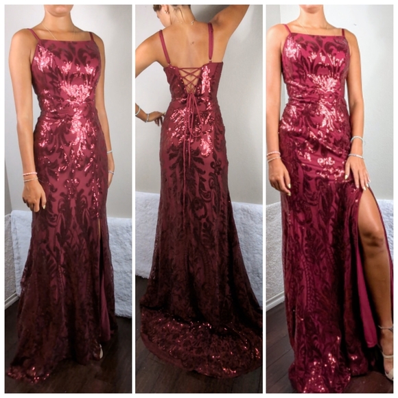 Windsor Sequin Gown Women's 4 Burgundy Red Maxi Prom Dress Windsor Sequin Gown Women's 4 Burgundy Red Maxi Prom Dress